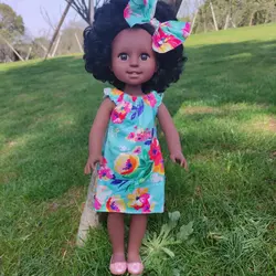 Factory direct sale 15 inch full vinyl can take a bath and dress up curly hair african black doll