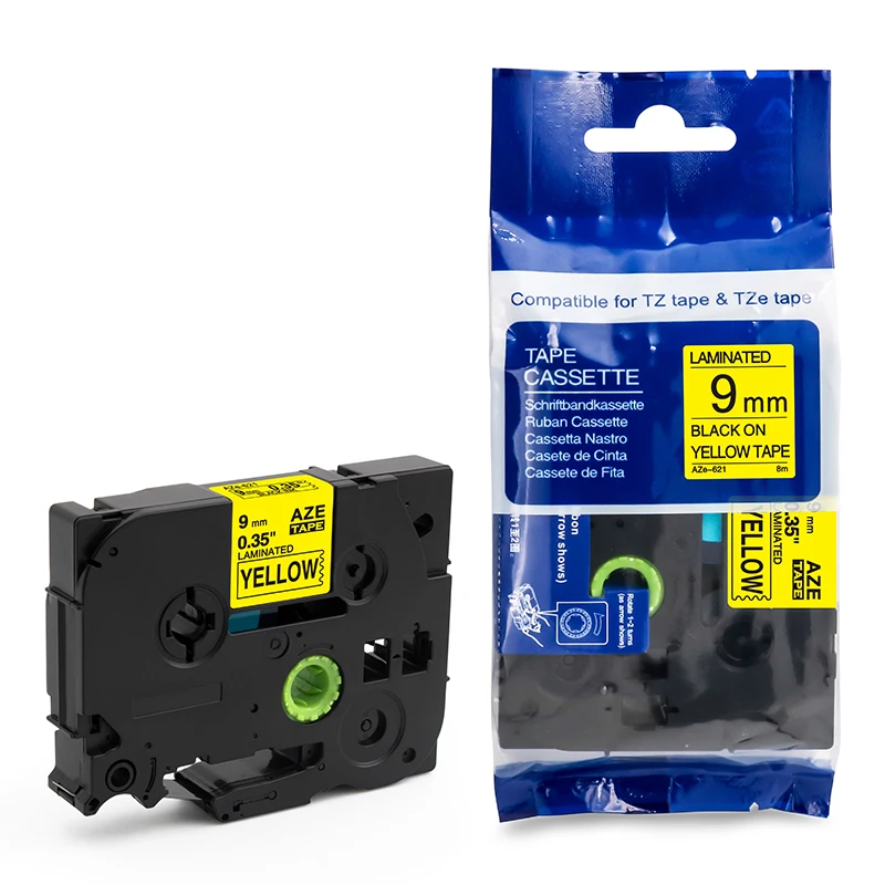 Compatible Brother 9mm Black on Yellow Tze-621 Tz 621 Laminated Tape