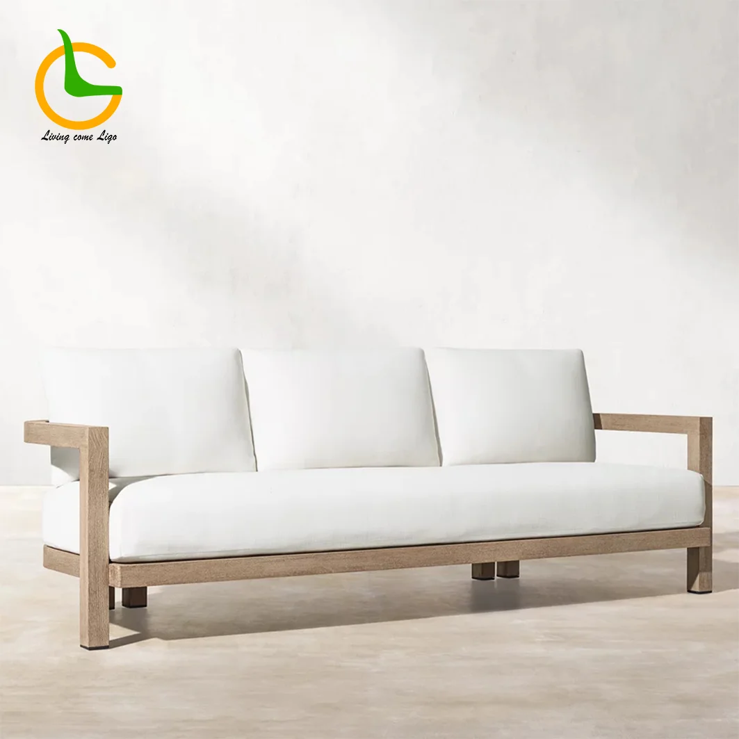 High End Teak Wood Patio Hotel Furniture Backyard Outdoor Teak Garden Sofa Set With Cushions Modern Teak Wood Furniture