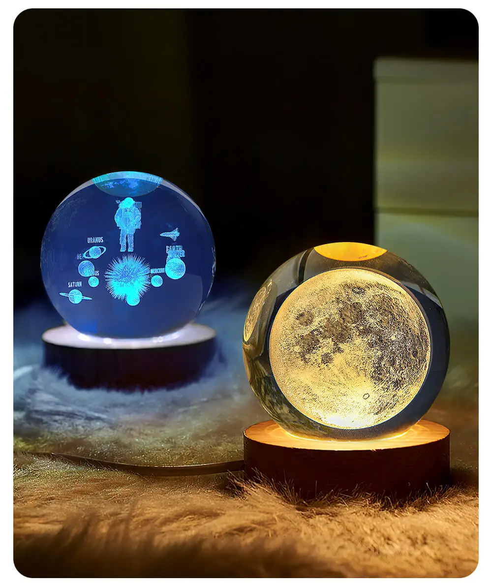 3D Art Crystal Ball Night Lamp sistema solar Luna Galaxia saturno sphere crystal ball Night lamp Home Decor saturn lamp