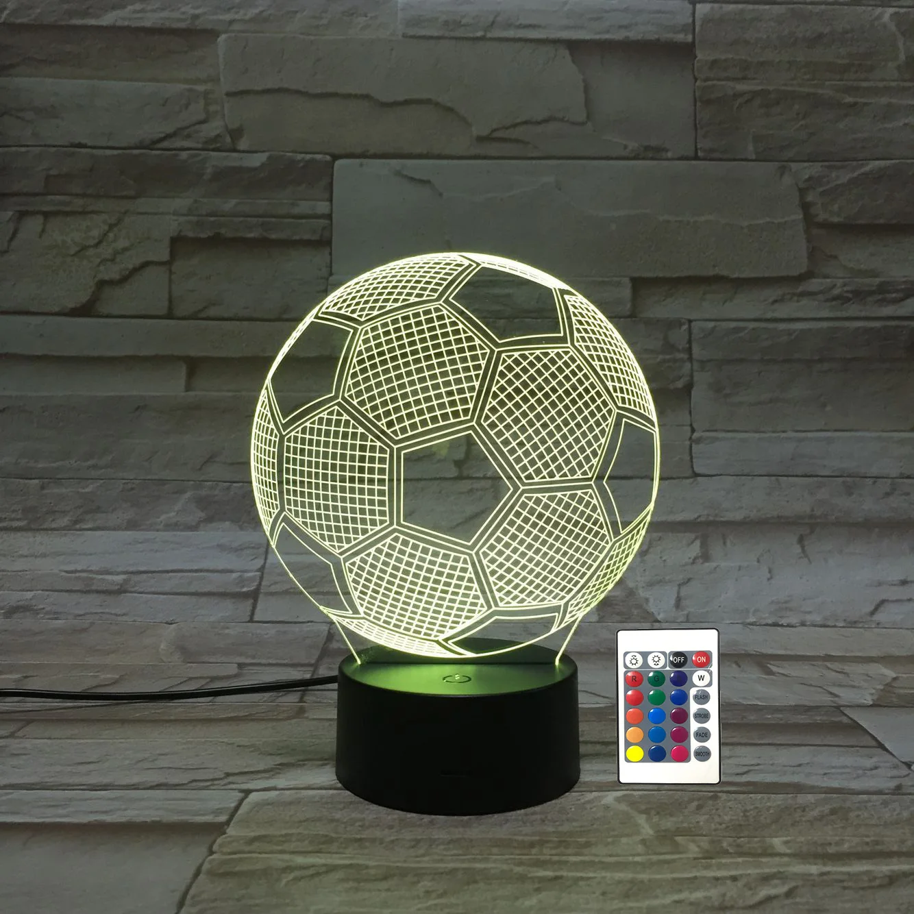 UK football shape 3d led remote control lamp cooling kid gift night light black base with 16colors remote and usb wire