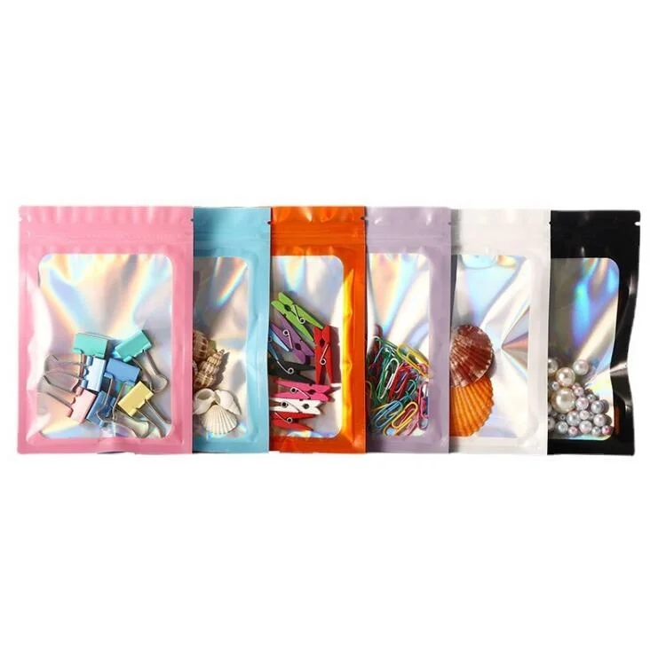 Colorful plastic zip flat bag inside hologram window bag mobile phone case packing bags