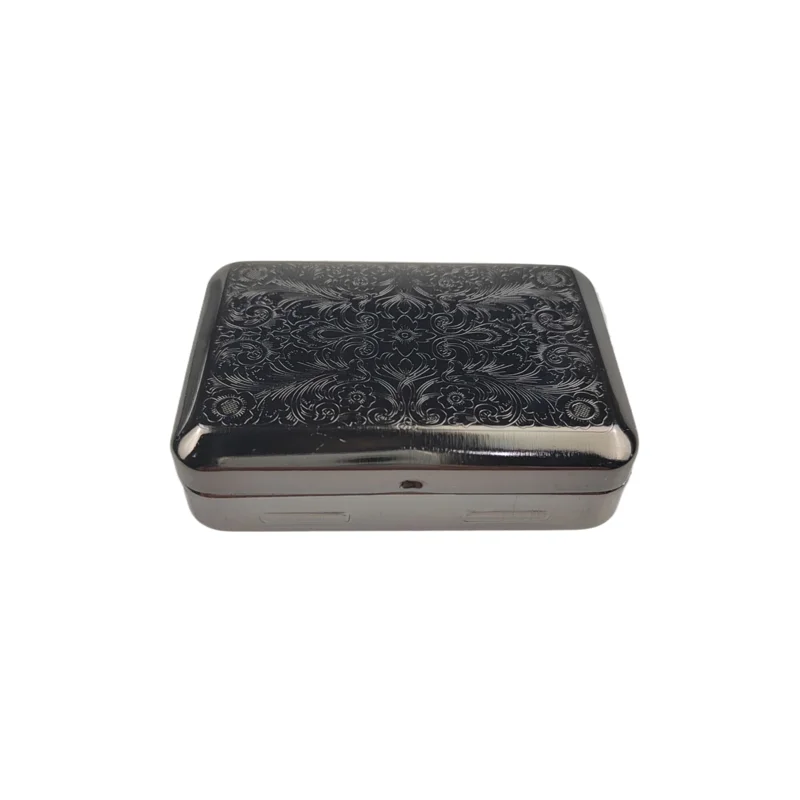 Vintage stainless steel engraving vintage metal cigarette case square pocket cigarette metal clip box