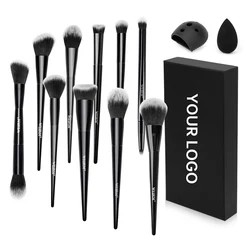 WEIRM 10 pieces custom logo vegan synthetic hair black makeup brush set private label makeup brushes with Sponge brush cleaner
