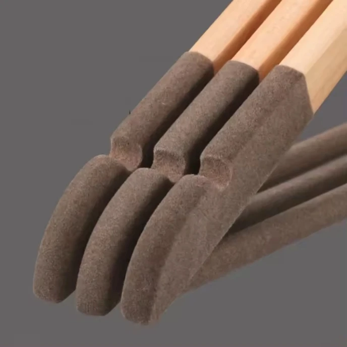 Hot sale natural solid wood hanger non slip flock shoulder wooden coat hanger for clothing garments