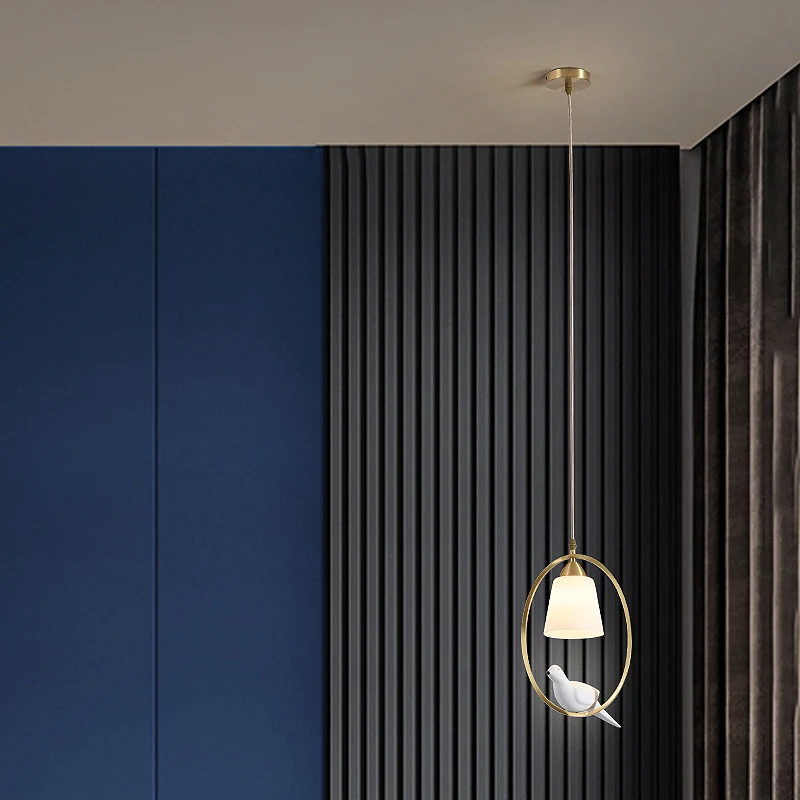 Nordic Creative Bird Dining Chandelier All Copper Lamp Body Adjustable Bedroom Bar Lamp pendant lamp hanging light