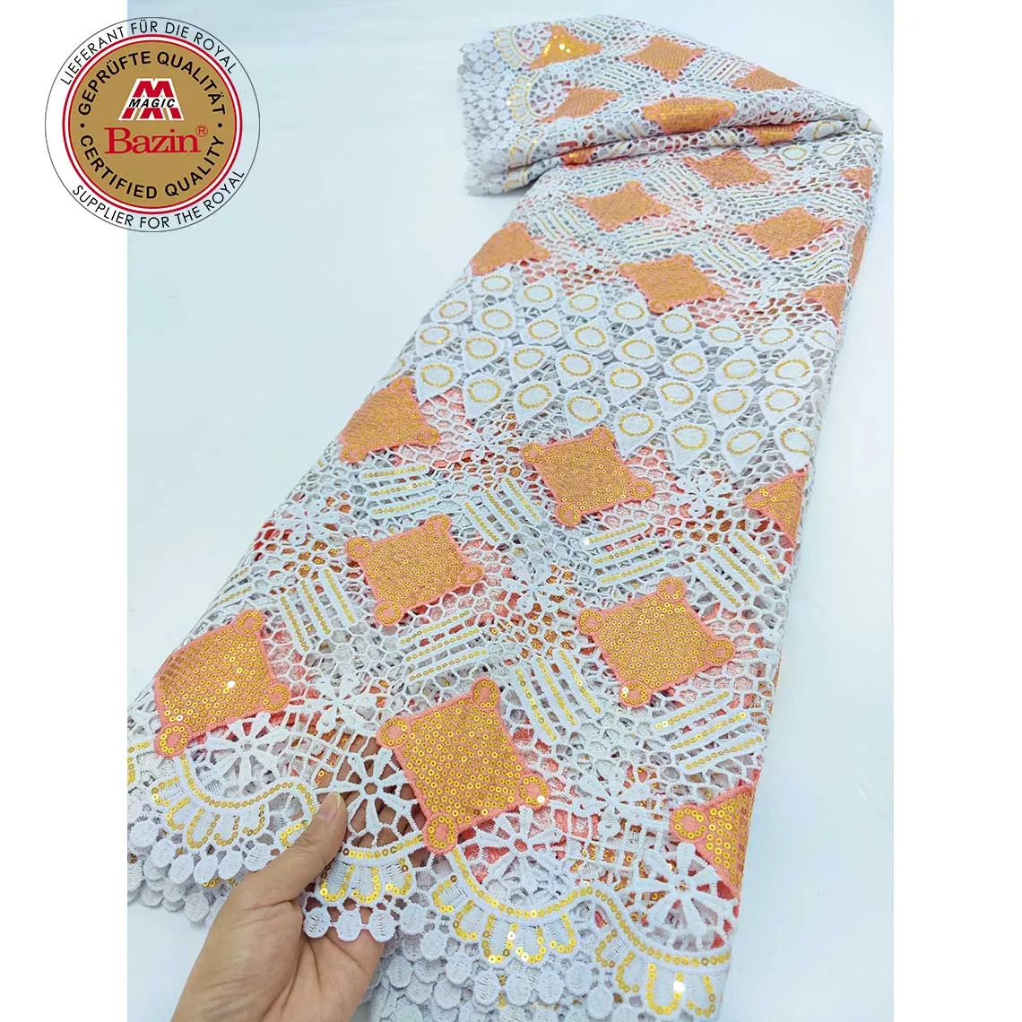 5 Yards Sequined Dry Lae Fabric For Nigeria Elegant Women Daily Party Clothing Cotton Swiss Voile Lace With Embroidered