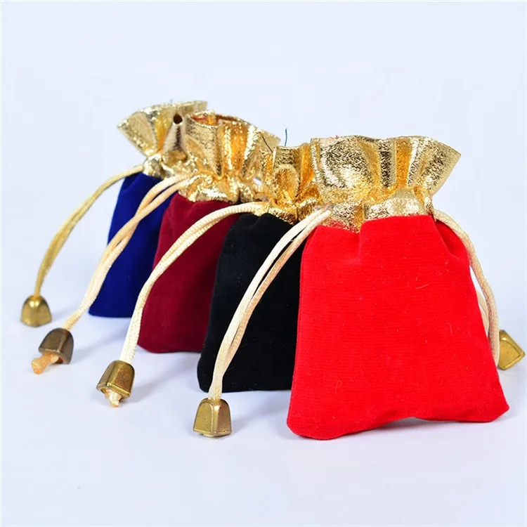 In Stock Wholesale Red Velvet Jewelry Packaging Bag Jewelry Pouch Drawstring Beads Packing Bag