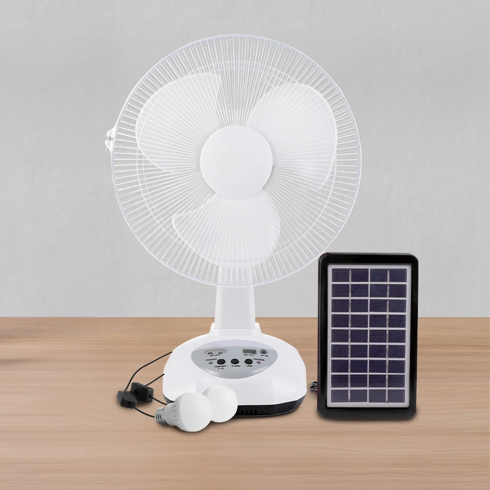 Home Solar Electric Power Fan 12 Inch Solar Rechargeable Fan Products With Light