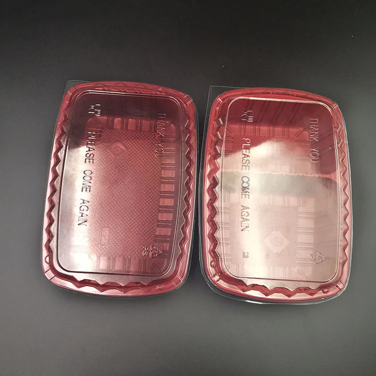 Disposable red inside black outside pp takeaway airline bento box food container plastic with lid