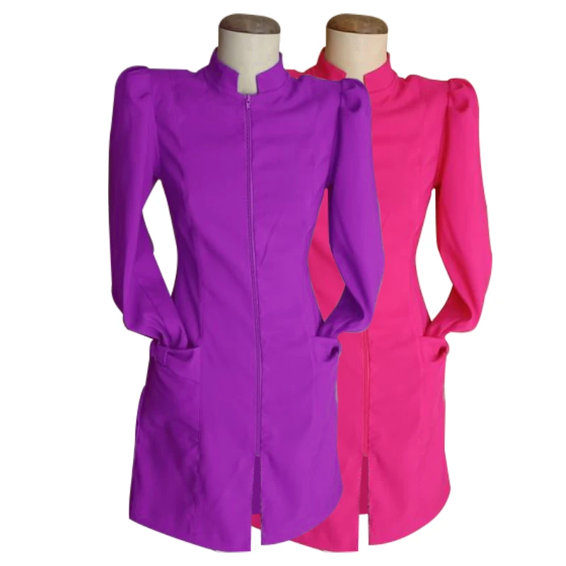 wholesale pink beauty salon uniform woman Chinese neck spa mujer skirt for ladies doctor drafted nurse dress with zipper pattern