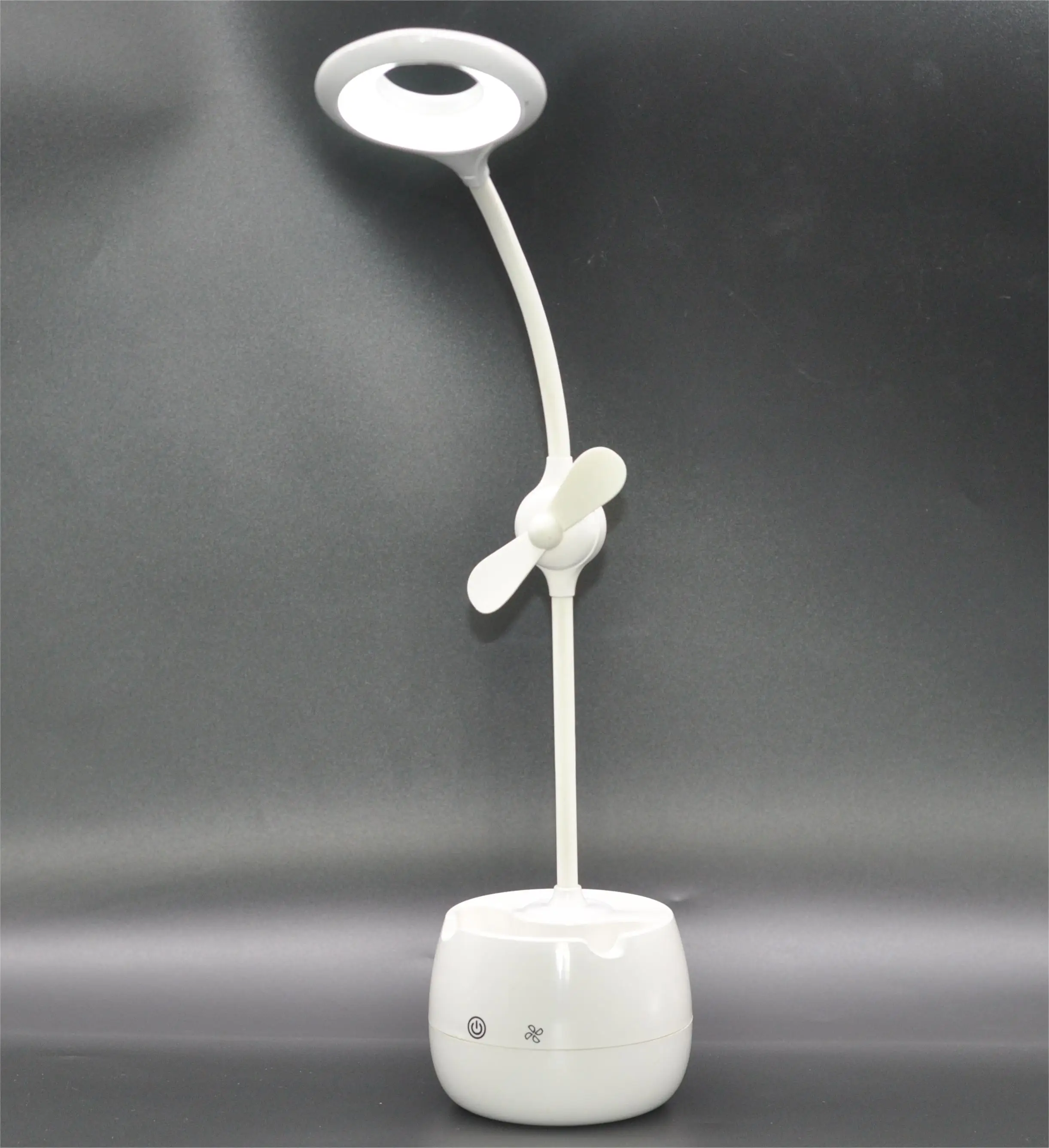 Modern Rechargeable Mini LED Desk Lamp White round Table Lamp with Touch Control Bell Style Phone Pen Holder ROHS Certified