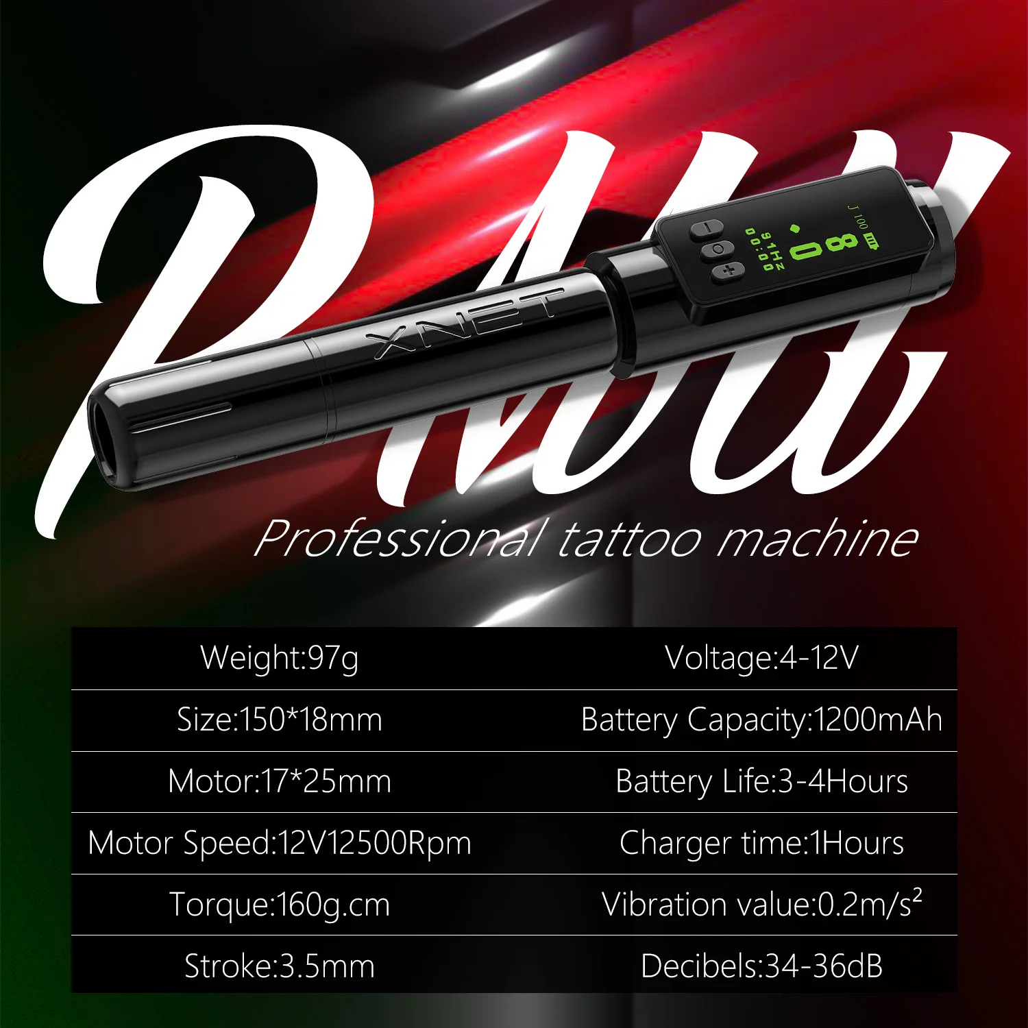 XNET 3.5mm Stroke Portable Lip Eyeline Permanent Makeup Eyebrow P M U Pen Rotary Tattoo Machine Kit with RCA Tattoo Battery