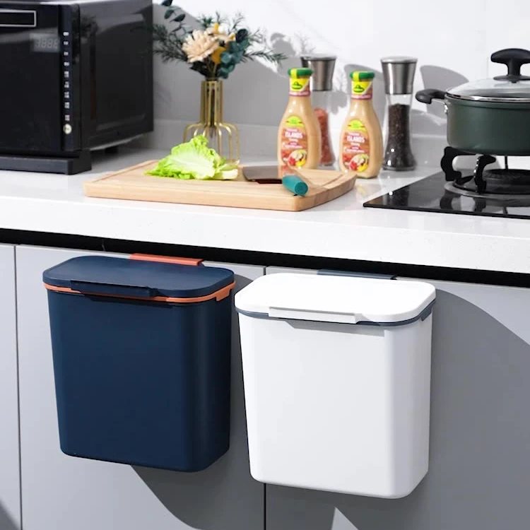 Folding Kitchen Cabinet Door Hanging Wall Mounted Trash Bin Garbage Can Storage Bucket
