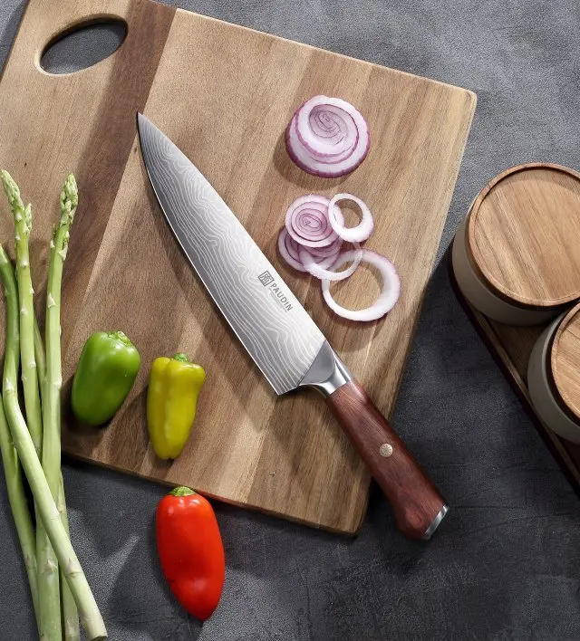 Ultra Sharp 8 Inch Chef Knife 5Cr15Mov Stainless Steel Blade With Natural Rose Wood Handle Kitchen Knives