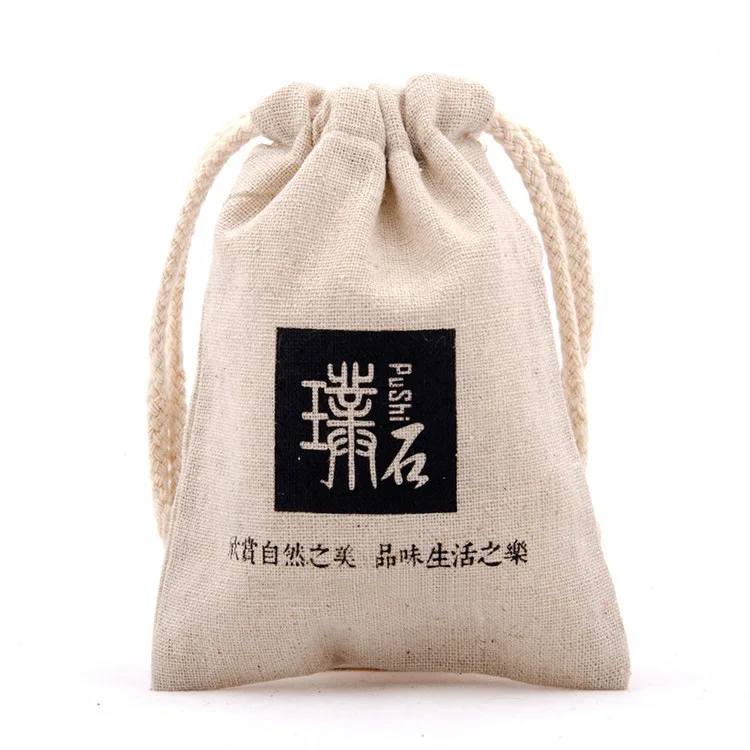 wholesale logo Reusable lien Cotton Canvas Drawstring Bags, Muslin Grocery Organic Dust Bag For Wedding Party Gift Packaging/
