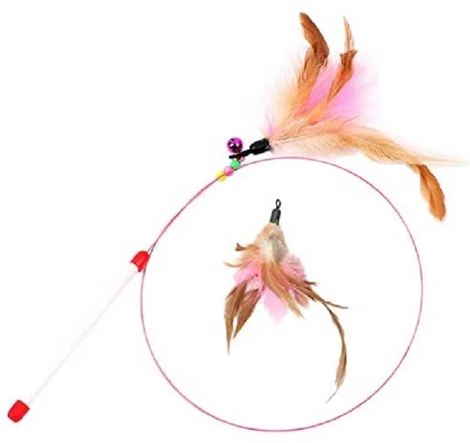 Manufacturer Wholesale Pet Wire Dangler Wand with Beads Bells and Feather Interactive Cat Teaser Toys