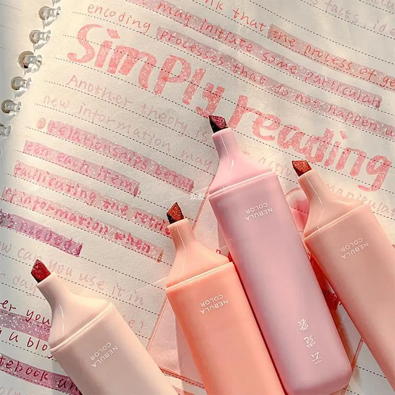Wholesale Stationery Ins Style 4Pcs Packing Colorful Glitter Marker Pen Study Note Highlighters
