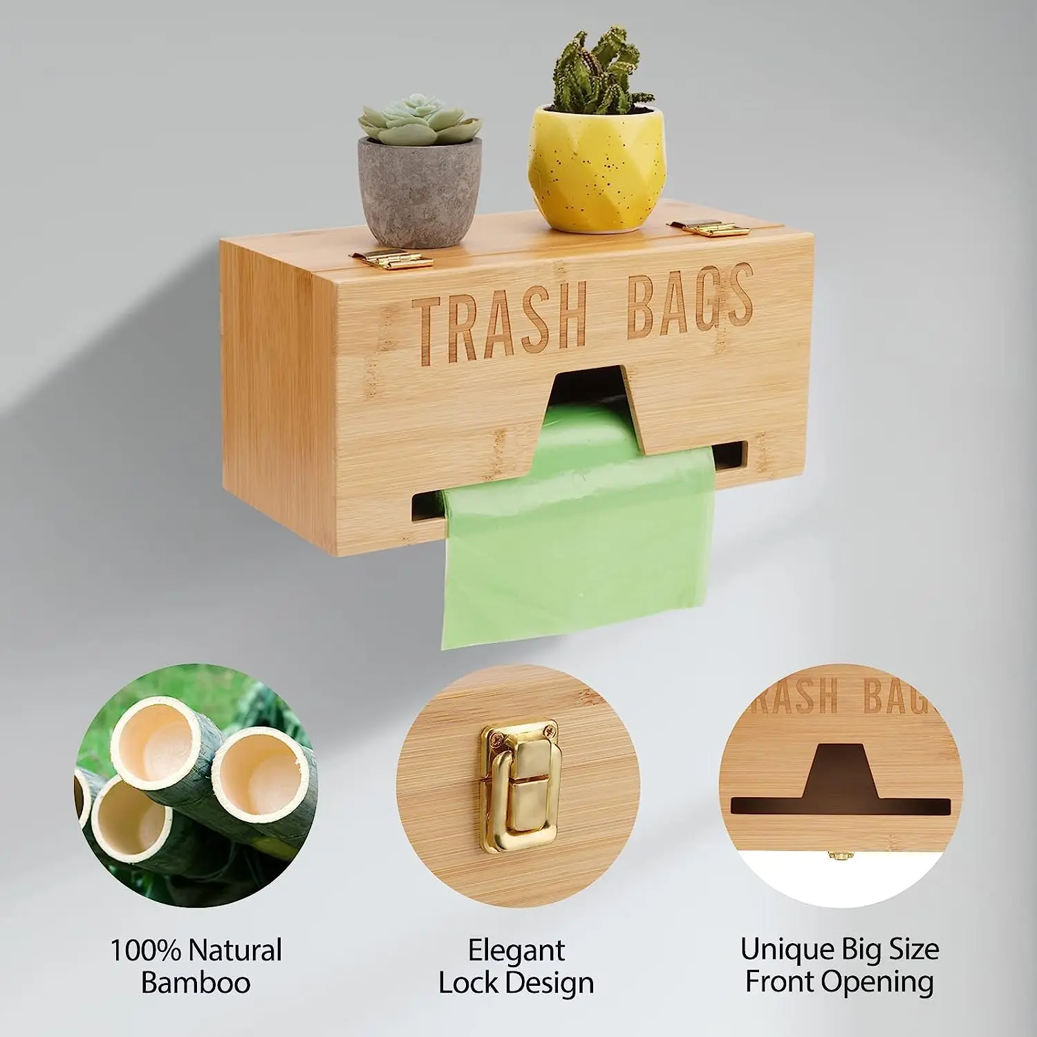 Wholesale Bamboo Trash Bag Dispenser For Plastic Bags,Garbage Trash Bag Dispenser Roll Holder Under Sink or Countertop Organizer