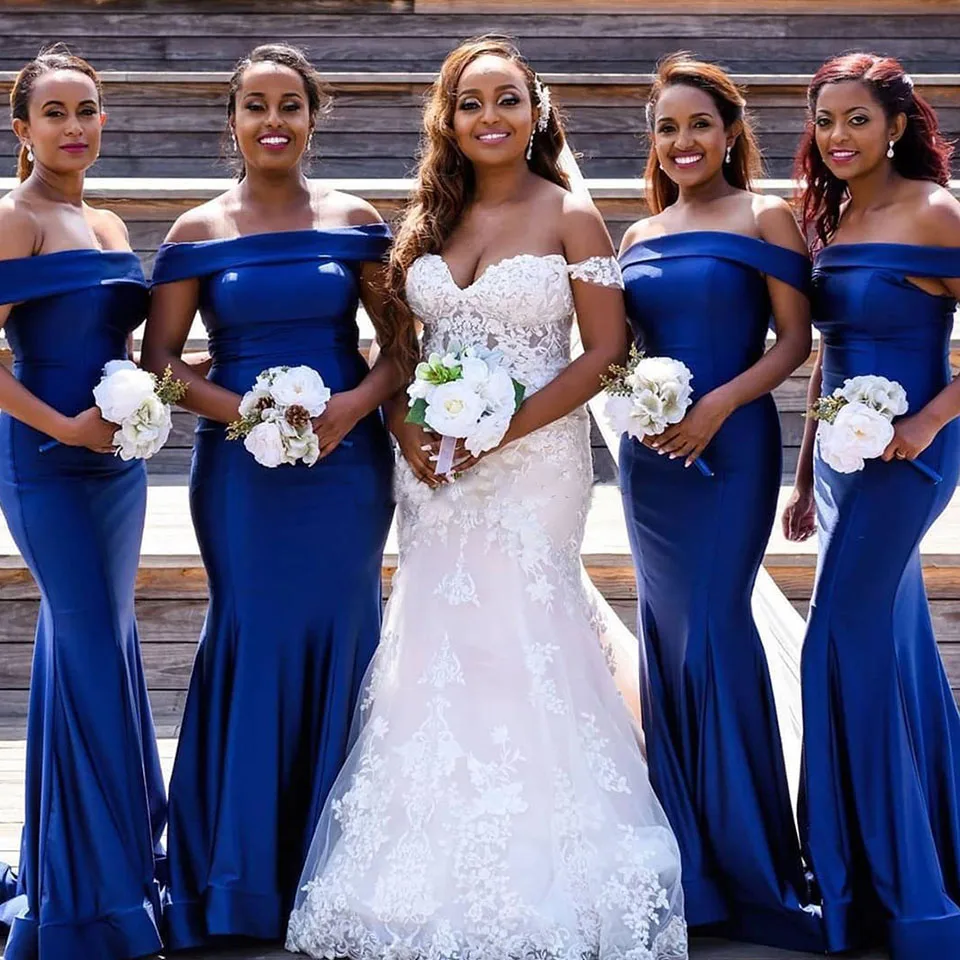 
ELPR0000652 2020 new blue african bridesmaid dress high quality satin wedding maids dresses 