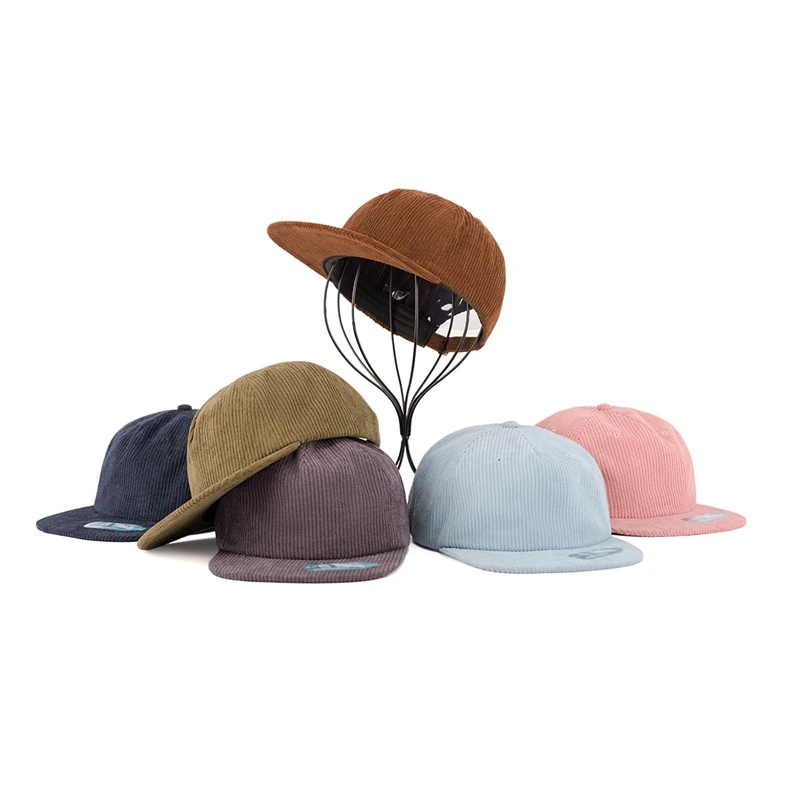 Vintage gorras low profile hip-hop flat brim vintage 5 panel camper unstructured corduroy snapback caps