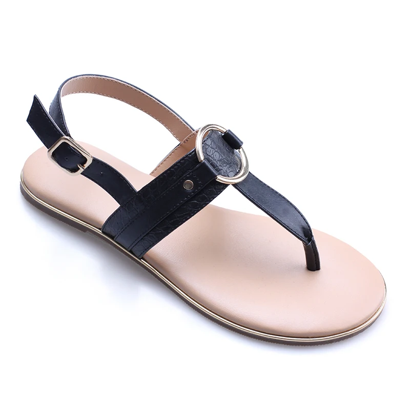 2023 The women fashion fancy slip on T strap soft insole buckle elastic flat sandal shoes
