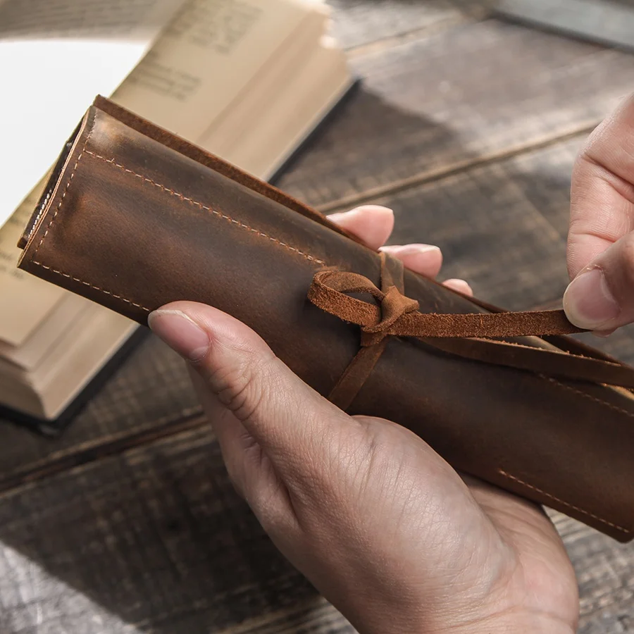 Школьные принадлежности из натуральной кожи винтажная роскошная сумка-карандаш в рулоне пенал сумка для хранения держатель мальчиков и девочек студенческие канцелярские