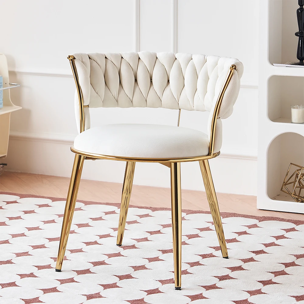 Modern Luxury White Velvet Upholstered Boucle Dining Chair for Home and Restaurant/Hotel Use