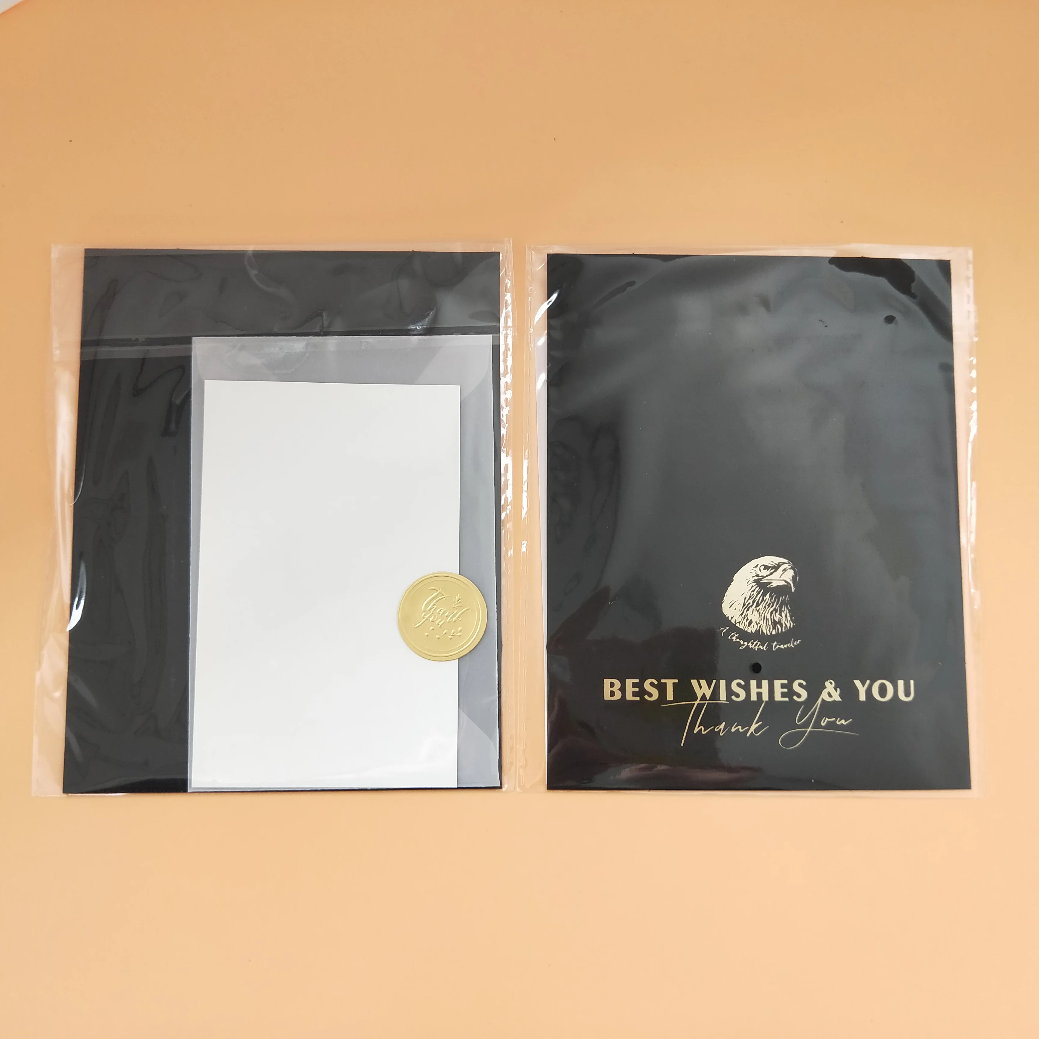 Wholesale Gold foil printing Thank You Greeting Cards and Envelope for holiday packaging