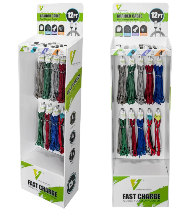 10ft USB Data Cable Cardboard Counter Display Stand For Mobile Phone Shop