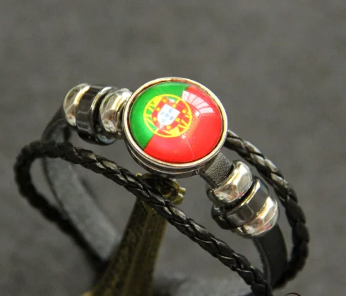 Country flag logo glass gem leather bracelets stocks Nation flag football fan bracelets football game Sports bracelets gifts