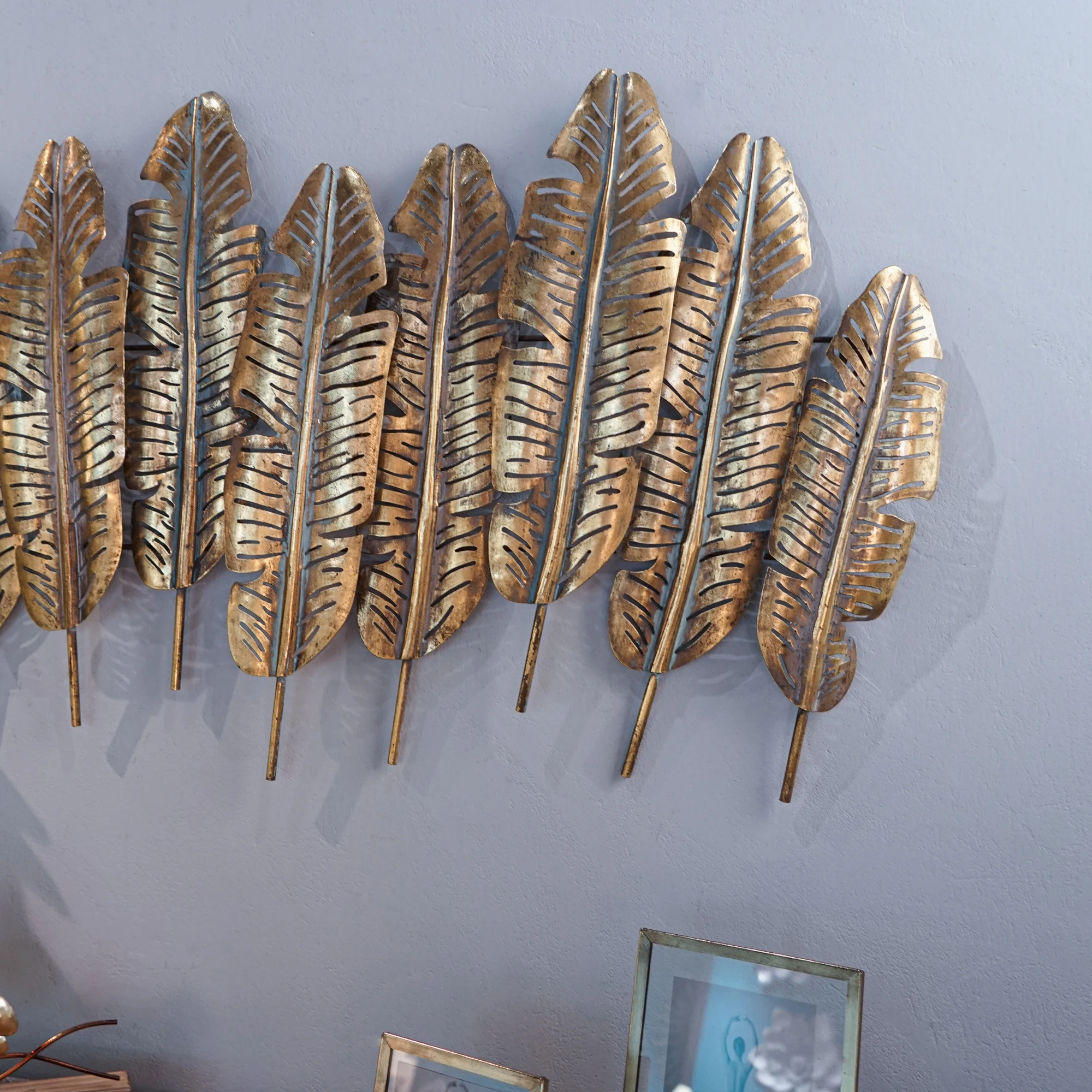 Wholesales Hanging Wall Decor Metal Leafes Shape Gold Home Living Room Art Decoration Large Vintage Wall Decor