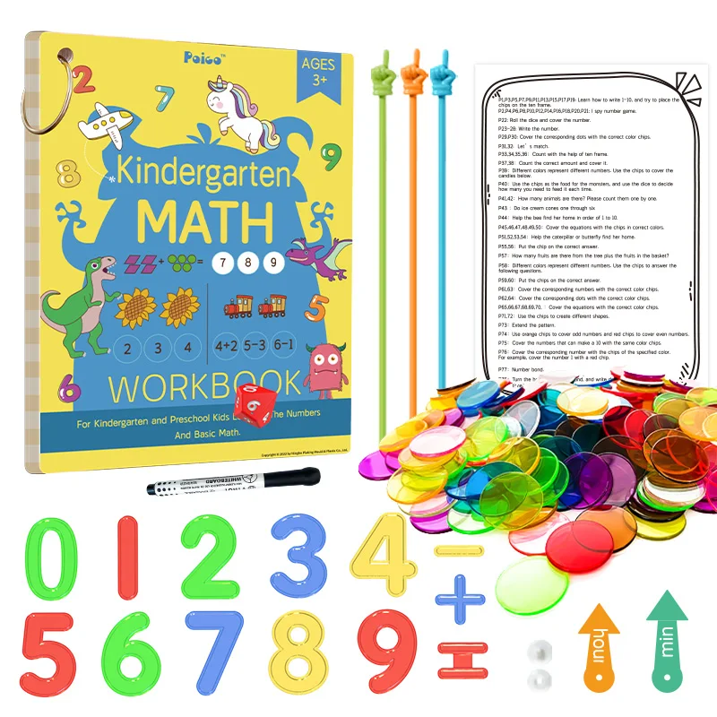 Early Math Learning Activity Book with chips and numbers