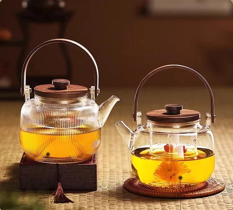 Transparent and Hammered Glass Teapot with Removable Infuser Stovetop Safe Tea Kettle Blooming