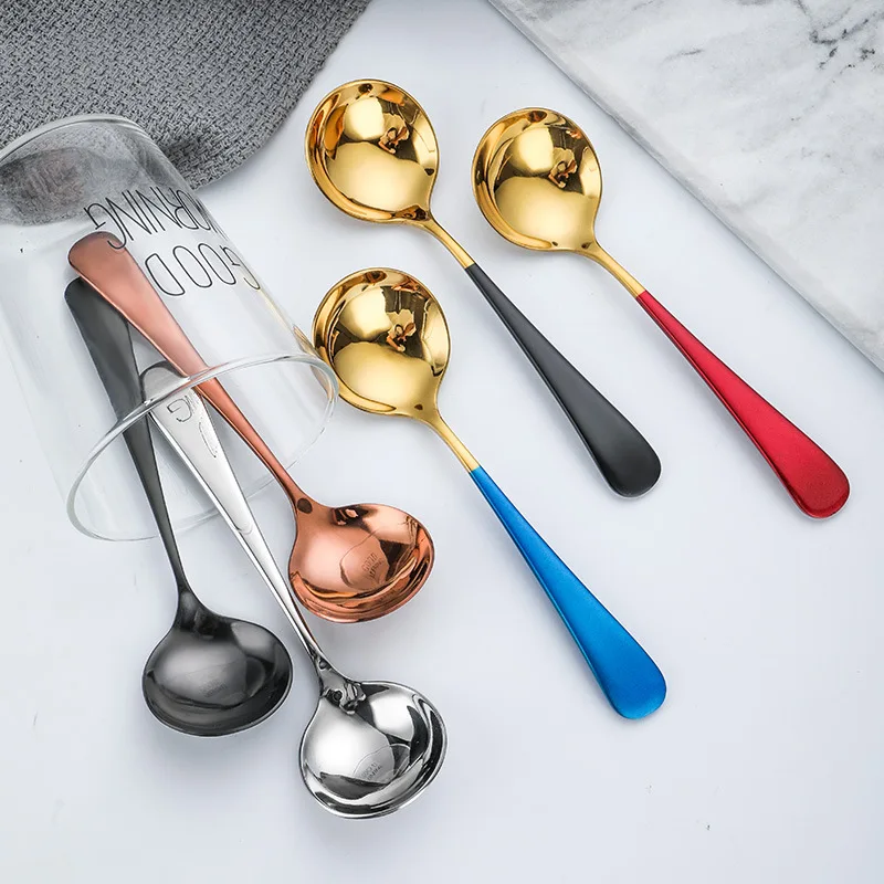 New Product Colorful Handle Round Titanium Coffee Cupping Spoon Stainless Steel Korean Spoon