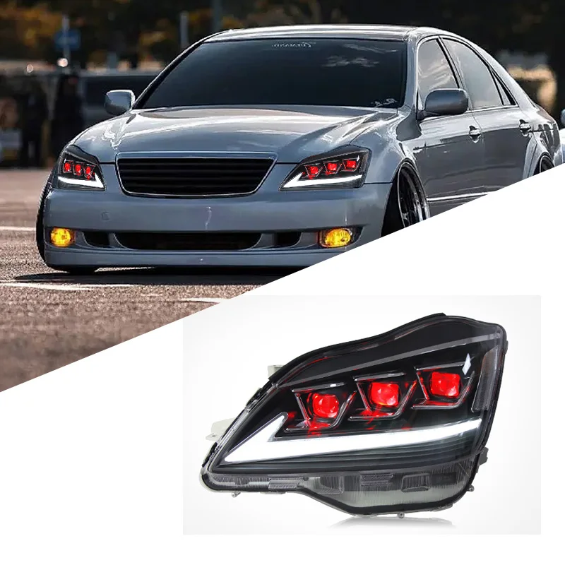 Full High Quality LED Three Eye Headlights For Toyota Crown 2003-2009 Car Headlamp LED Driving Lights Turn Signal Front Light