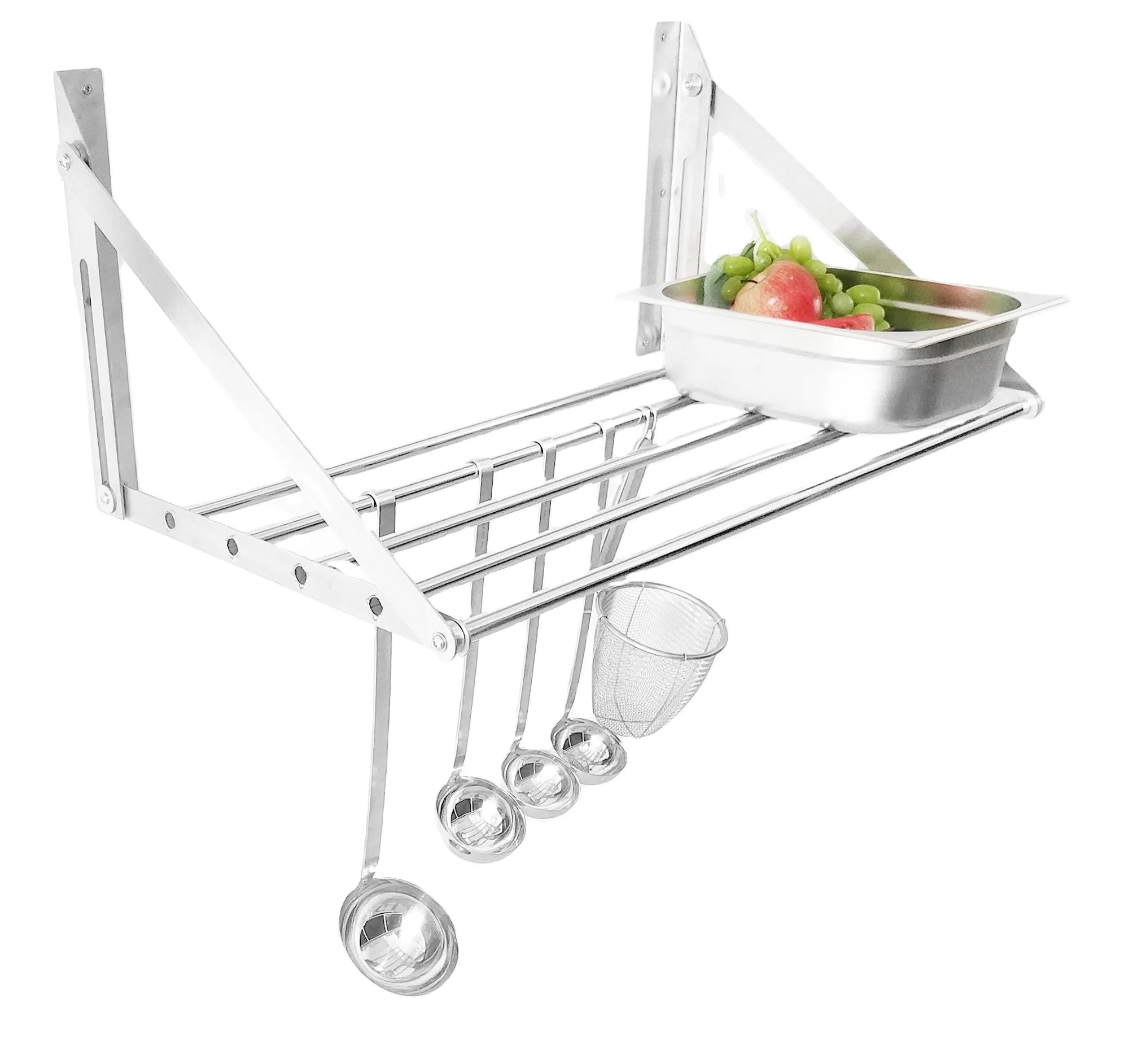 Heavybao Hotel Kitchen Restaurant Stainless Steel Tube Style Foldable Wall Mounted Shelf