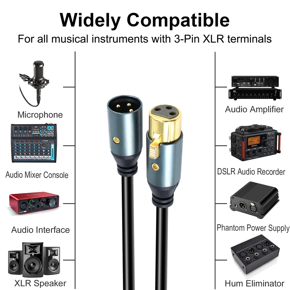 24K gold plated 3Pin XLR Cable Male to Female xlr connector 3 pin Cannon extension Speaker Microphone Balanced xlr Audio Cable