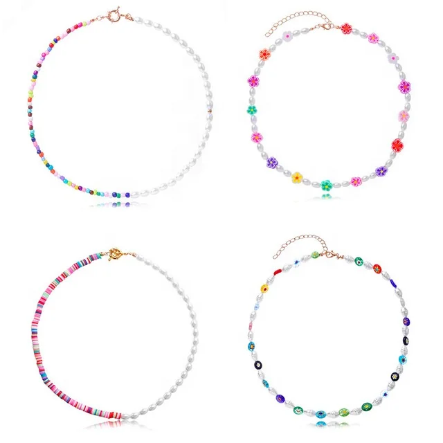 Хит продаж ювелирные изделия y2k бохо жемчужные бусины колье-чокер женские Девушки милые цветы глаза улыбка лицо кулон ожерелья