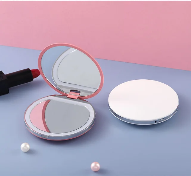 Folding Travel LED Light Makeup Mirror Compact Mirror 10X Magnification 2-sided Makeup Box With Led Light Mirror
