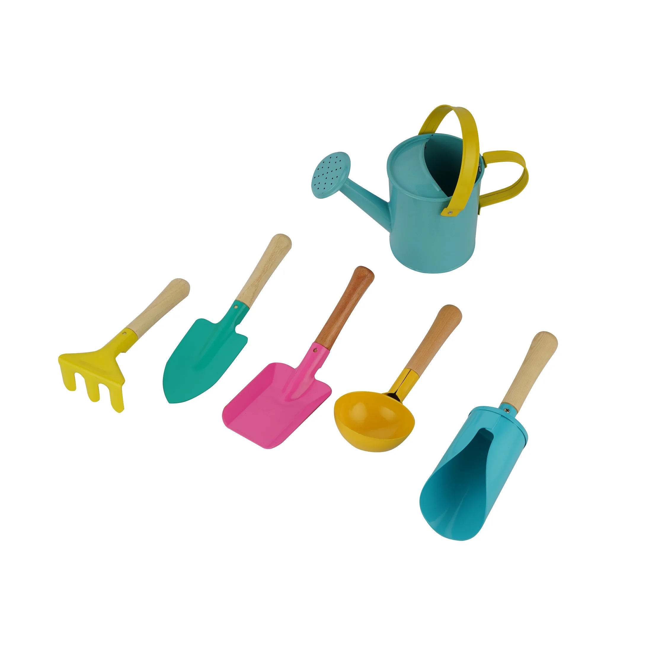 Cute Design Kids Garden Tool Set Mini Metal Plastic Tools Safe Shovel Spade Rake Watering Can Bag for Gardening Planting