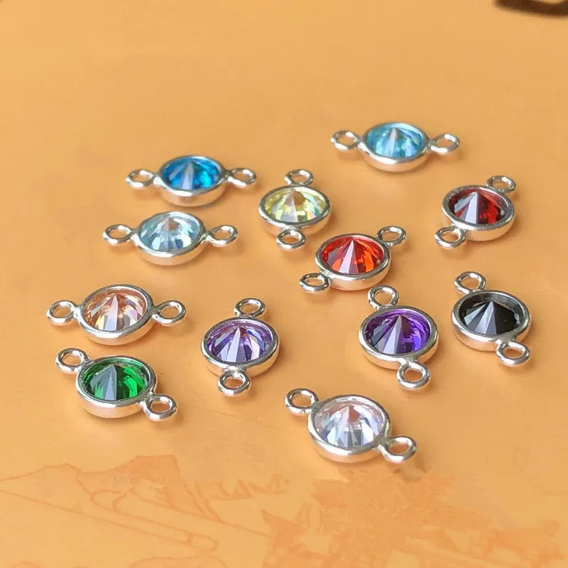 925 sterling silver Zircon Charm A Grade Zircon Birthstone Connector 4mm Double Ring connector Jewelry accessories