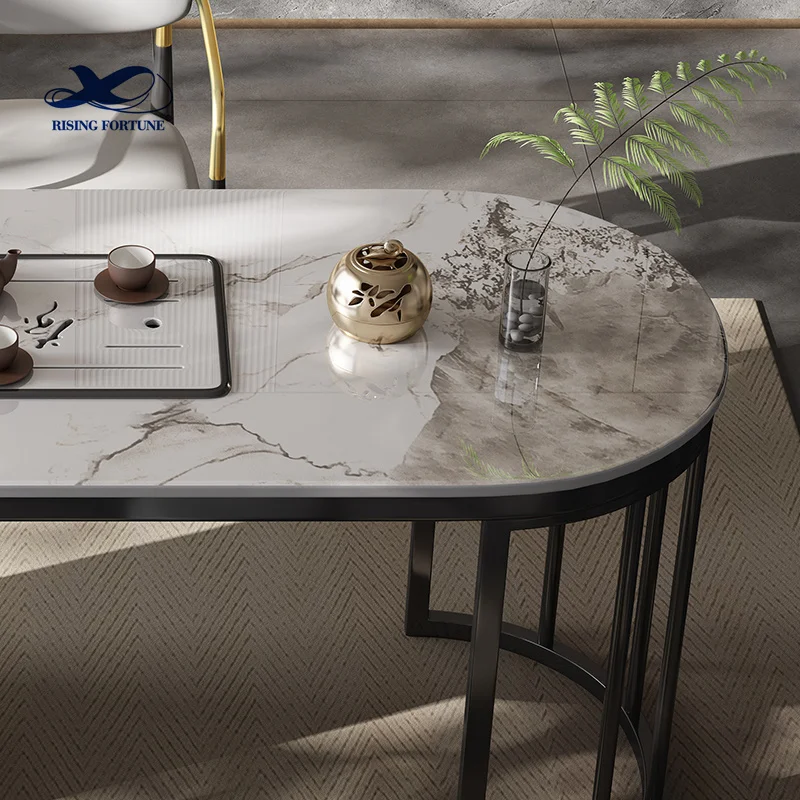 Modern Black Cocktail Table with Gold Geometric Frame Square Faux Marble Center Table Tea Table