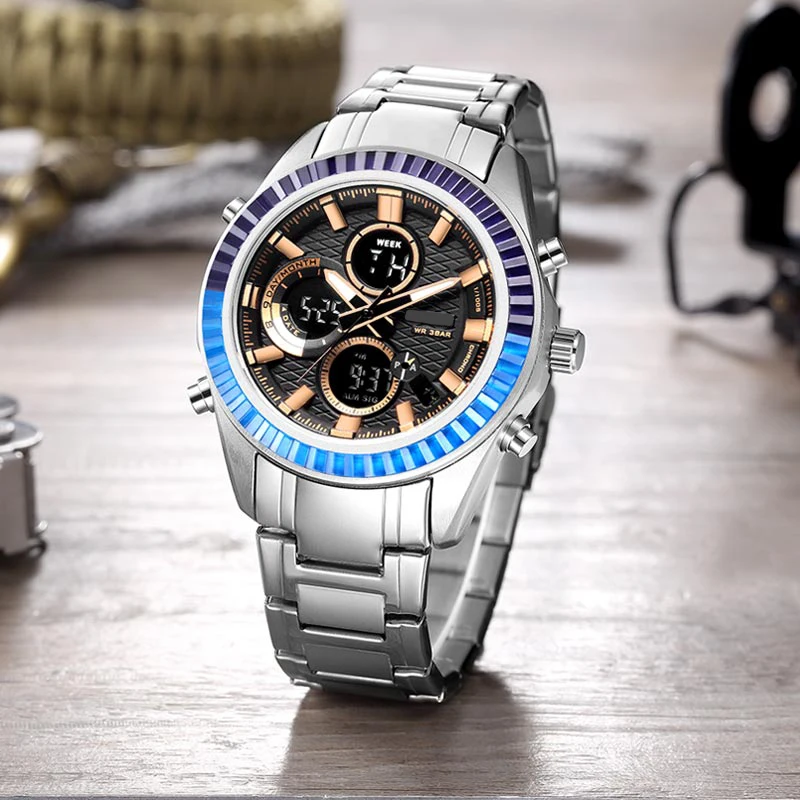 
Blue digital watches 50 meters water resistant watches mens stainless steel men wrist watches 