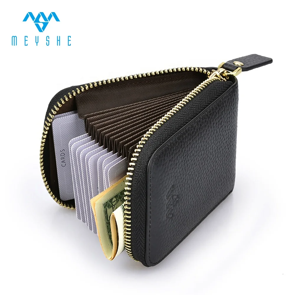Factory Custom High Black Quality Genuine Leather Cheap Gift Zip Around Card Holder Wallet For Women