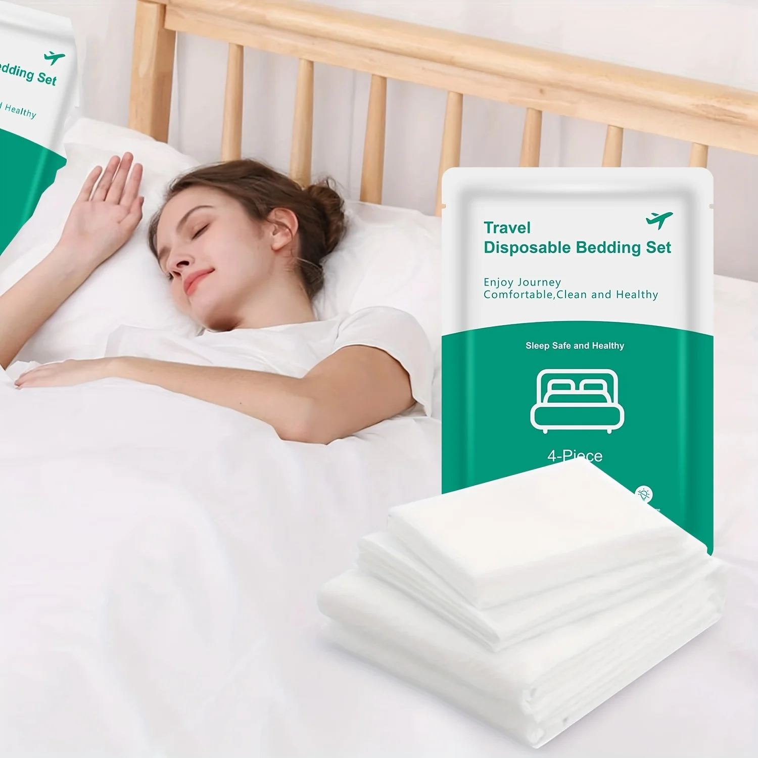 Hot 4PCS Bedding Set Disposable Portable Travel Hotel Business Trip Camping Hospital Train Set King Size Bed Disposable Bedding