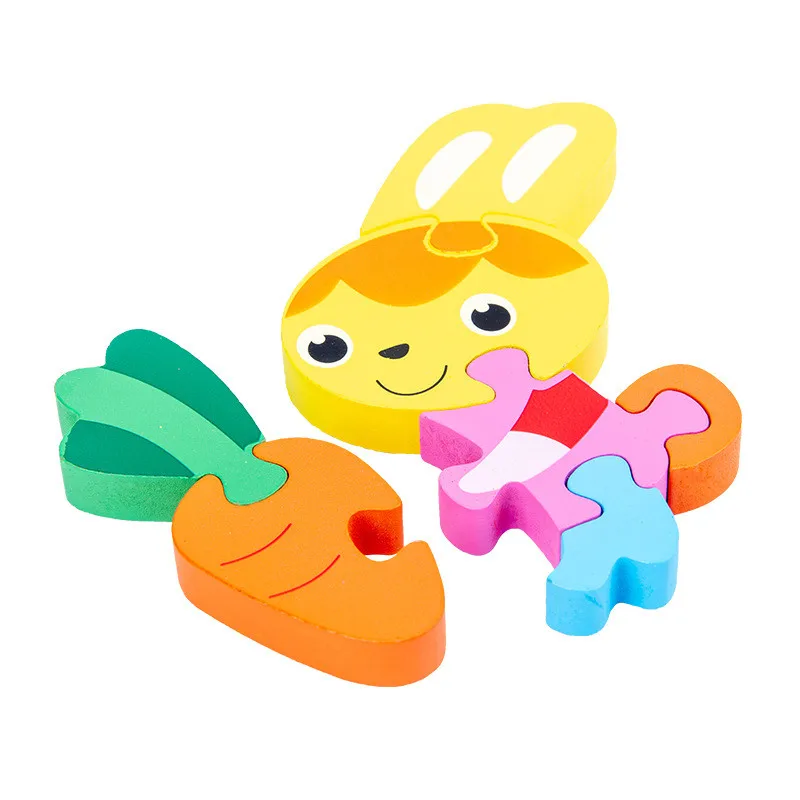 
Infant 1-3 Years Old Baby Wooden Toy Cartoon Intelligence Unisex 3D Puzzle Toys For Child 