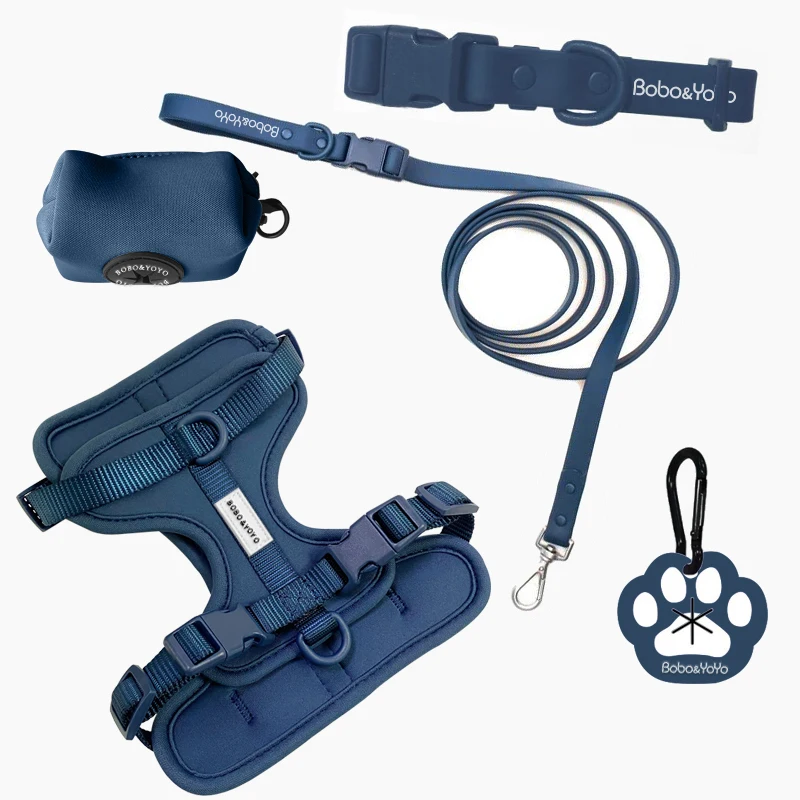 Hands Free Manufacturer Multi Personalized Custom Logo Luxury PVC Neoprene Pet Cat Dog Collar Harness Leash Set