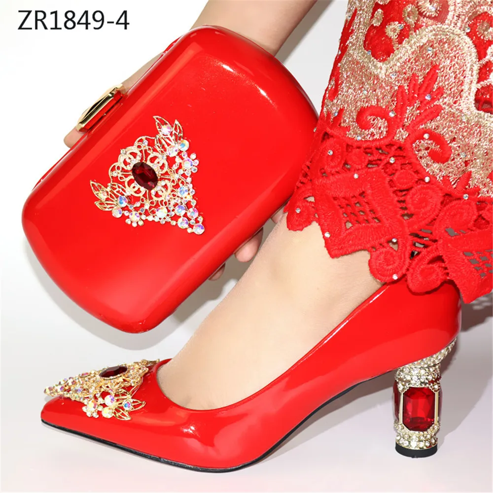ZR1849-2 Nigeria green color high heel women matching Italian design shoe and bag set for wedding