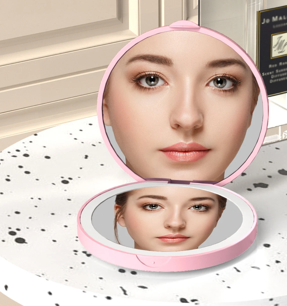 Compact Mirror with Light Magnification LED Pocket Mirror with USB Data Cable Mini Mirror for Purse, Pocket,Travel & Present